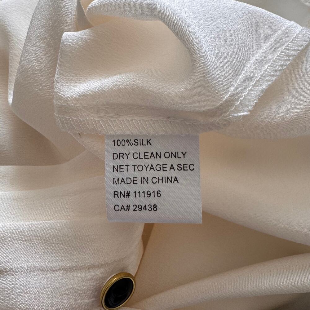 Yumi Kim S Ivory 100% Silk Pintuck Blouse 3/4 Sleeve Black Button Luxury Top - Picture 9 of 10
